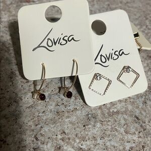 Gold Square Studs and Red Hoop Earrings Set
